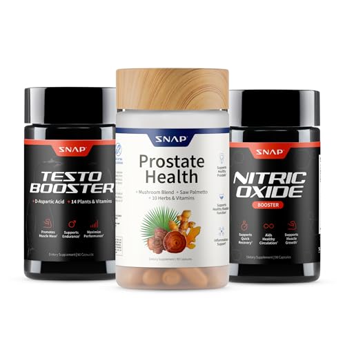 Snap Supplements Big Boy Bundle Includes Prostate Health with Saw Palmetto for Men Testo Booster for Men & Nitric Oxide Booster 90 Capsules Each