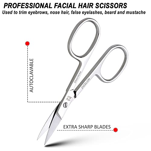 Zizzlon Eyebrow Scissors For Women - Facial Hair Small Grooming Scissors For Men And Women – Professional Stainless Steel Scissors For Eyebrows, Nose Hair, Mustache, Beard, Eyelash, Dry Skin #TOP1