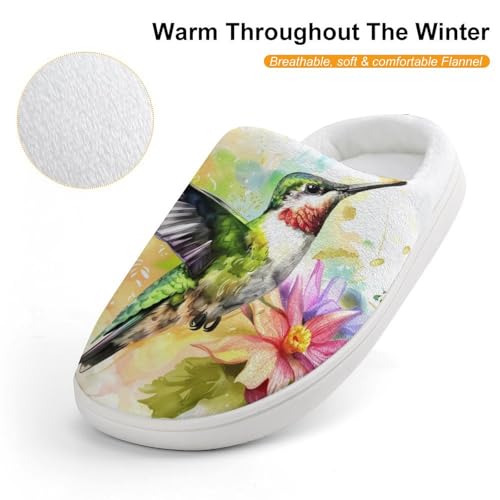 Watercolor Hummingbird Flowers Cute Cotton Slippers Anti-slip House Shoe Slipper Indoor Outdoor4