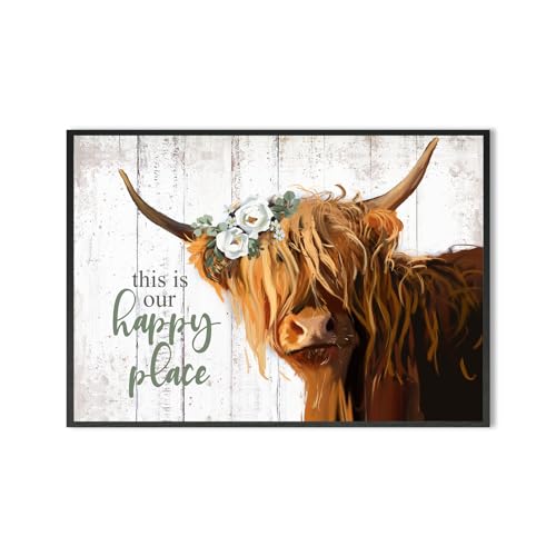 Highland Cow Wall Art - This Is Our Happy Place Farmhouse