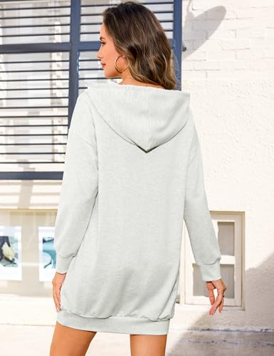 Image of Quenteen Women Hoodies Dress Hooded Sweatshirts Dress Casual Long Sleeve Tunic Dress Oversized Sweatshirts with Pocket