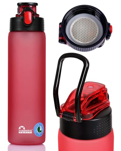 Majestic Sport Okosei Trinkflasche 750ml, Wasserflasche BPA-Frei, Tritan, gym flasche, Sportflasche für Fahrrad, Outdoor, Fitness, Leicht, Stoßfest, Wiederverwendbar, Rot.