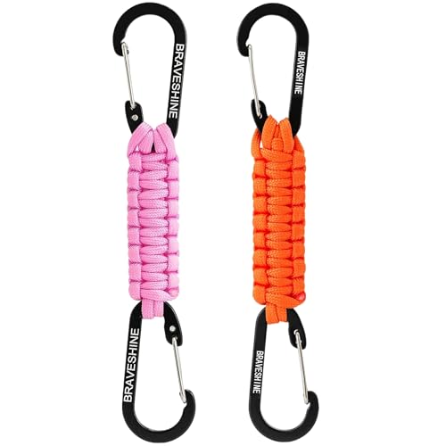 Image of BRAVESHINE Paracord Keychain Carabiner Clip, D Ring Lanyard Hanger Stroller Hook for Water Bottle, Key, Backpacks, Men, Women