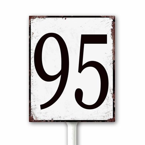 Aluminum Number Sign 95 Metal Numbered Yard Sign With Stake Outdoor for Tennis Court, Parking Lots, Floor, Dock, Court, Aisle, Field, Farm 20x30 CM High Visibility Rust Free (Retro White) — image 1