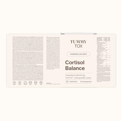 Cortisol Balance - 600 Mg Ashwagandha KSM-66, Rodiola Rosea Con Magnesio, Vitamina B6 E Vitamina B5-60 Capsule, Tummy Tox - 6