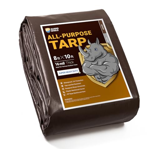 GUARD SHIELD Super Heavy Duty Brown/Silver Ploy Tarp Cover 8x10 Feet Waterproof Tarps 16mil Thick UV and Tear Resistant Tarpualin