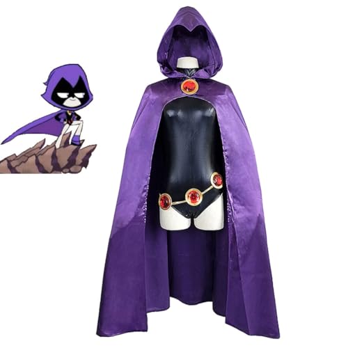 WODEJIAOBAO Teen Titans - Disfraz de cuervo para mujer, capa de lujo, mameluco de Halloween para cosplay (morado), Morado (, L
