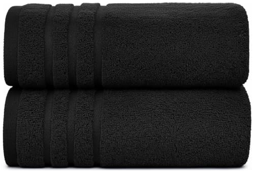 Image of WovenWonder Pack of 2 Super Jumbo Bath Sheets (100 x 200 cm-600GSM) Luxury 100% Egyptian Cotton Soft Extra Large Bath Sheet Towels Highly Absorbent & Quick Dry Hotel Quality Towel Set (Black)
