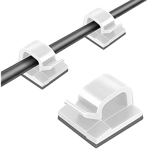Bncxdc Cable Clips Self Adhesive, Cable Tidy Clips White, 30pcs Cable Holder Clips Plastic Wire Cord Holder USB HDMI Cable Wire Clips Cable Organizer for Desk, Wall, Car, Outdoors Cover