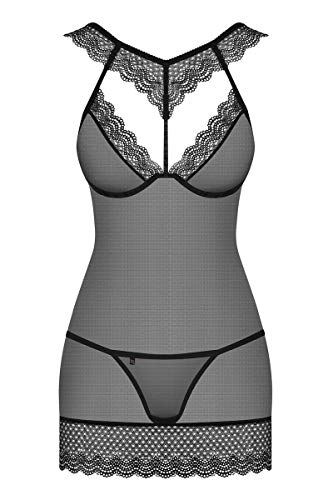 Obsessive ensemble de lingerie noire 857-CHE-1 comprenant nuisette en dentelle et tanga S/M