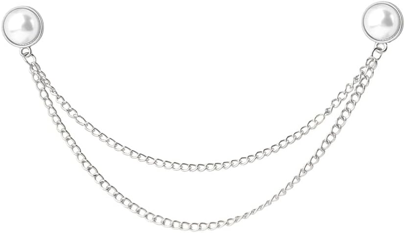 Pearl Brooch Pins Tassel Chain Brooch Collar Pins Lapel Pins for Men Women Dress Shirt Collar Chain Suit Collar Brooch Hanging Chain Lapel Pin for Men Suits Tuxedo Shirt Accessories