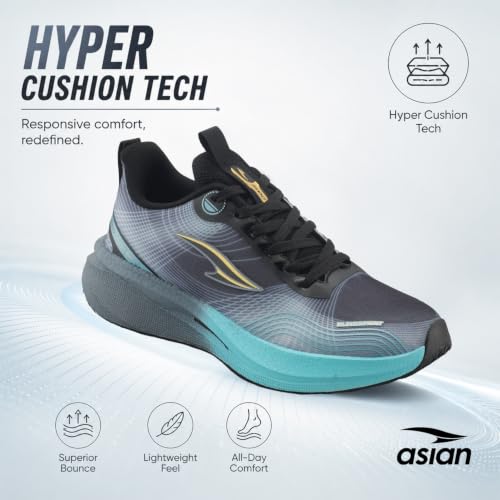 ASIAN Hypercushion Carbon-10 Men's Running Shoes BLK LAKE BLUE GOLD - Image 4