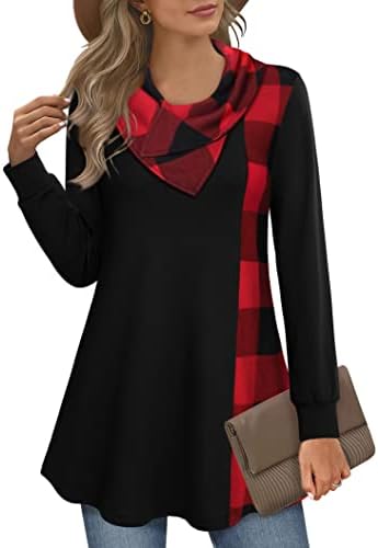 Womens Tunics Plus Size, Youtalia Juniors Tops Cowl Neck Shirt Contrast Loose Fit Trendy Tunic Tops for Leggings for Women Black XX-Large