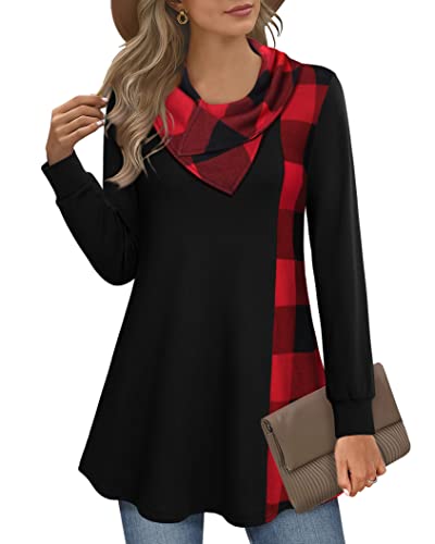 Womens Tunics Plus Size, Youtalia Juniors Tops Cowl Neck Shirt Contrast Loose Fit Trendy Tunic Tops For Leggings For Women Black Xx-Large #TOP22