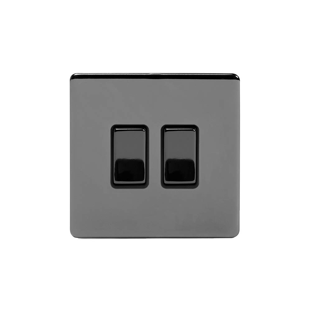 Soho Lighting Black Nickel 2 Gang Intermediate & 2 Way Light Switch Screwless