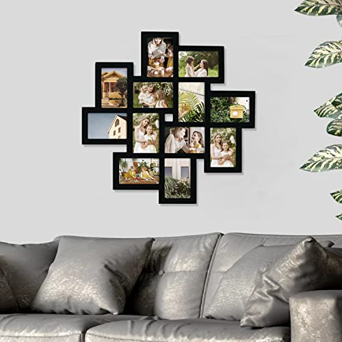 Adeco Pf0206 Decorative Black Wood Wall Hanging Collage Picture Photo Frame, 12 Openings, 4X6, 4" X 6" #TOP6