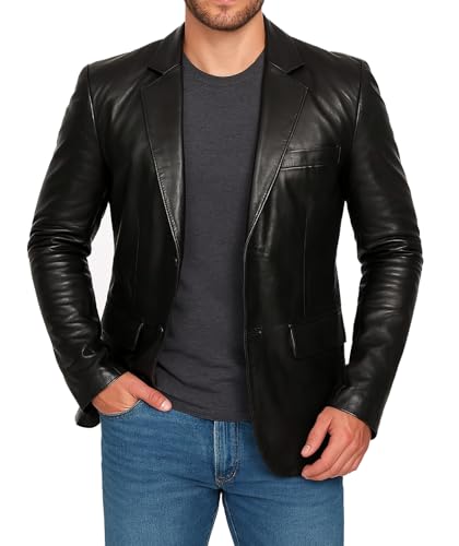 Men's Leather Blazer Coat - Lambskin Leather Blazer Men Casual Leather Sport Coats Jacket