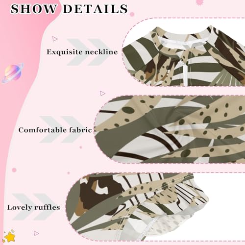 susiyo Abstract Tropical Leaves Girls Long Sleeve One Piece Swimsuits Rash Guard Bathing Suit UPF 50+ Zipper Girl Swimwear4