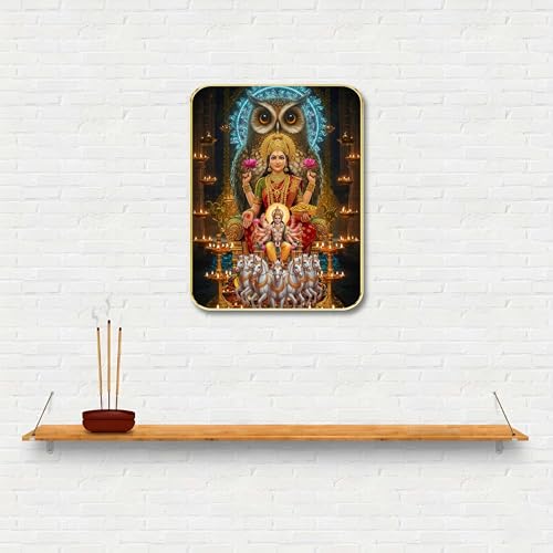 Image of SAF Divine Goddess Lakshmi Wall Art with Table Top Stand & Wall Hanging Hole | Premium MDF Religious Painting for Mandir Living Room Office Home Decor Gift