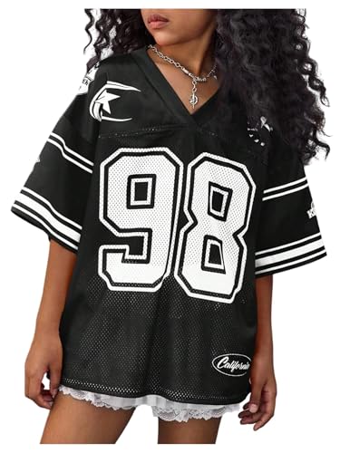 Image of Floerns Girl's Jersey Shirt Printed Oversized Short Sleeve Mesh Tee Shirts V Neck Sport Jersey Shirts