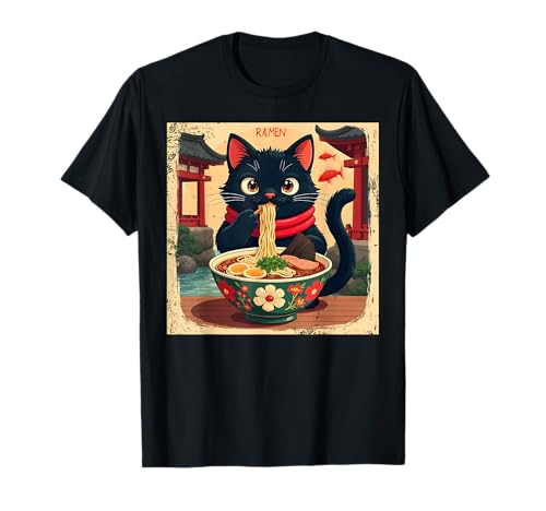 Kawaii Anime Cat Japan Ramen Noodles Manga Aesthetic Maglietta