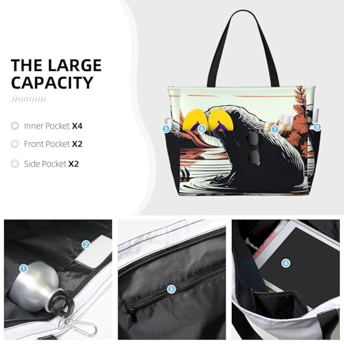 Beach Bags For Women Large Waterproof Sandproof Beach Tote Bag Lightweight Zipper Carry On Bag Black Beaver Pool Bag For Gym Travel Vocation3
