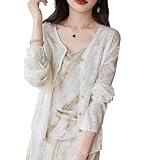 [andrei] アンドレイ カーディガン シアー 羽織り 薄手 v ネック 長袖 丈 無地 冷房 対策 uv カット サマー レディース (M, 白)