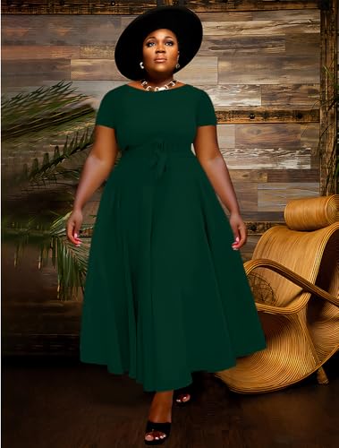 Image of BFFBABY Plus Size Dress A Line Dresses for Women Summer Long Dresses with Sleeve Casual Belted