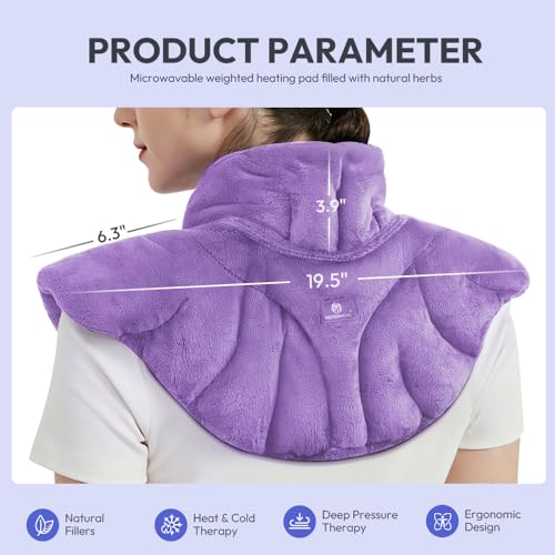 Image of Microwavable Heat Pad for Neck and Shoulders, Warm Compress Wrap, Purple | Weighted Moist Heat for Back, Relief Sore Muscle Stress Tension, Gift for Women