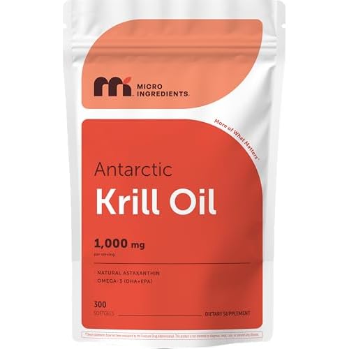 Micro Ingredients Antarctic Krill Oil Supplement, 1000mg Per Serving, 300 Soft-Gels, Rich in Omega-3s EPA, DHA & Natural Astaxanthin, Supports Immune