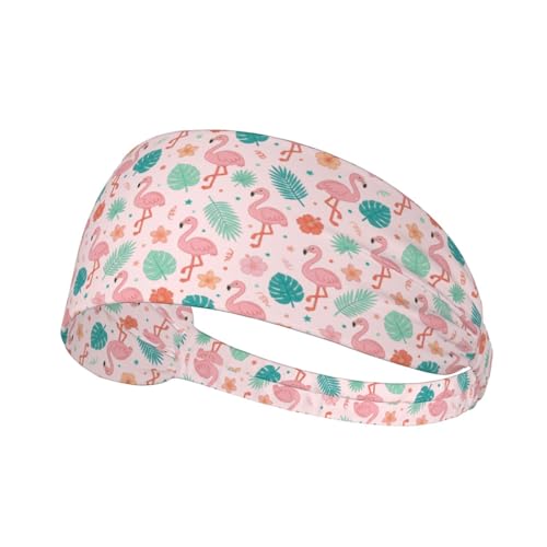 CJXPJZPLD Flamingo & Tropical Leaf Sports Headband for Women Wide Moisture-Wicking Workout Sweatband Non-Slip Elastic Hairband for Running Yoga Cycling and Fitness