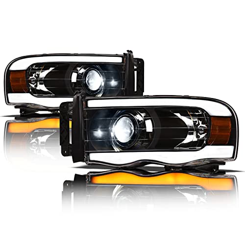 Alpha Owls 8711170 Full LED Projector Headlights With Switchback Sequential LED Light Bar & Startup Light - Black Amber Fits 2002-2005 Dodge Ram 1500/2003-2005 2500 3500 by Alpha Owls - Used condition - US$232.65