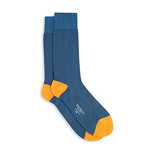 Hackett London Men's HRINGBNE CNT SHRT Socks, Blue/Yellow, S
