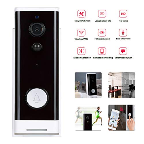 Preisvergleich Produktbild HWUKONG Drahtlose Videotürklingel, Türklingelkamera, wasserdichte HD 720P-Überwachungskamera Echtzeit-Videoarbeit mit PIR-CCTV-Erkennung, 2-Wege-Audio und Nachtsicht