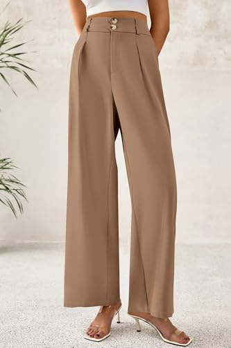 Image of CFLONGE Women Wide Leg Dress Pants High Waist Work Trousers Button Pleated Slacks Palazzo Pants Business Casual Outfits