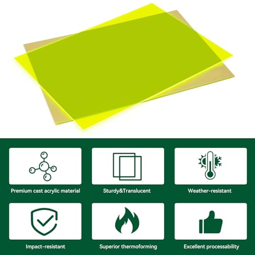 Image of Green Acrylic Sheet 12 inch x 16 inch x 1 /8 inch, 2 Pack UU&FIL Fluorescent Colored Cast Plexiglass Sheets for Laser Cutting, DIY Display Projects, Wall Decor, Signs, Crafts, Easy to Cut and Engrave