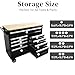 Heavy Duty Rolling Tool Chest with 9-Drawer Wood Top Tool Cart Mechanic Tool Box with Wheels Tool Storage Cabinet Mobile Workbench Tool Bench for Garage, Warehouse, Workshop, Repair Shop (Black)