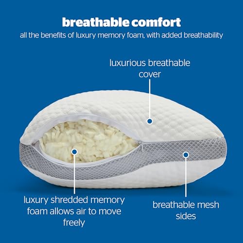 Silentnight Adjustable Memory Foam Pillow - Sink-In Luxury Shredded Filling - Ergonomic Support Help Ease Neck Pain - All Sleeping Positions - Breathable Hollowfibre Removable Cover - Hypoallergenic - 4