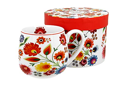 Polish Folk Art Porcelain Barrel Mug, 430ml (Lowicz White)
