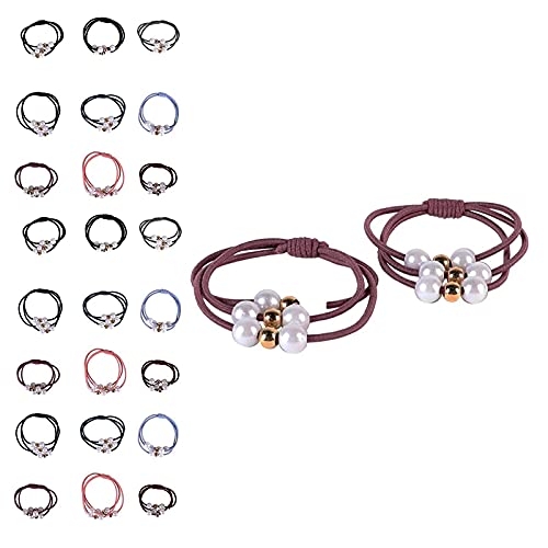 Pearl Elastic Hair Ties for Women, 10 Colors (24 Pack)