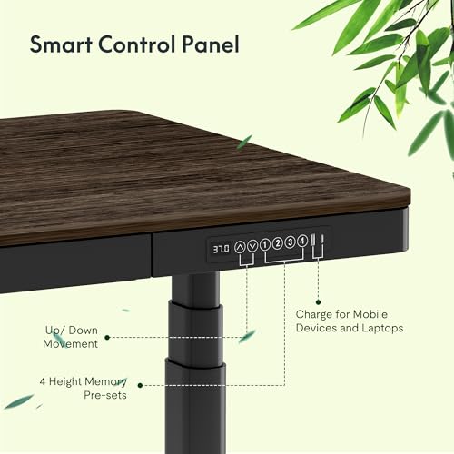 Image of FLEXISPOT 55 inch Bamboo Standing Desk, Dual Motor 3 Stages Adjustable Height Electric Computer Workstation Wireless Charging, Drawer, Quick Install, 220lbs Capacity (Dark Bamboo Tabletop + Black Frame)