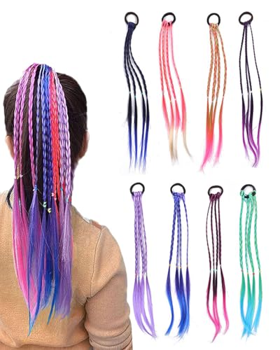 HUVZOR Ciocche di capelli per ragazze,8 PCS,45 cm,intrecciate con corda elastica,per bambini,per feste,festival,regali