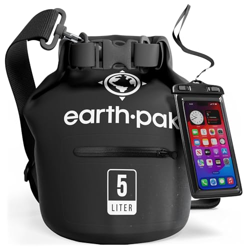 Image of Earth Pak- Waterproof Dry Bag with Front Zippered Pocket Keeps Gear Dry for Kayaking, Beach, Rafting, Boating, Hiking, Camping and Fishing with Waterproof Phone Case