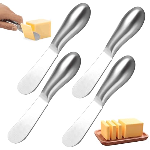 QEEROYO 4 Stück Buttermesser Klein, Marmelade Messer, Dessertmesser Set, Edelstahl Butterstreuer Messer, 13.4x2.5cm Tafelmesser Käsemesser Set, für Käse Kalte Butter Marmelade Gebäck Kitchen