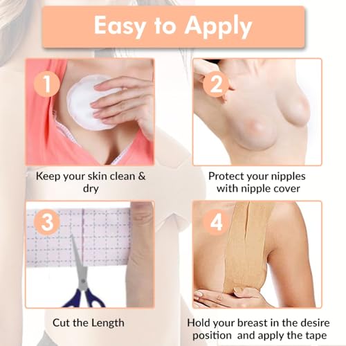 Image of ZEECOM Boob Tape Boobtape for Women, Double-Sided Fashion Tape for Large Breasts, Extra Long Roll Body Tape with 2 Pcs Silicon Reusable Nipple Covers for Women with Lift