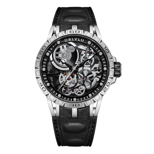 OBLVLO LM Relojes automáticos Esqueleto Dial Top Marca de lujo Reloj de pulsera de cuero (LM-TBR), Lm-tbr, Corr