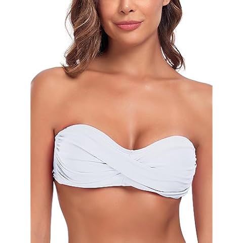 Colloyes Women's Bandeau Bikini Top Strapless Tie Back Bathing Suit Top Cover