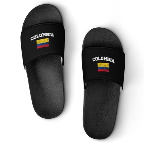 Vintage Colombia Flag House Slippers for Women Men Lightweight Open-toe Slide Shoes for Bathroom Swimming Beach