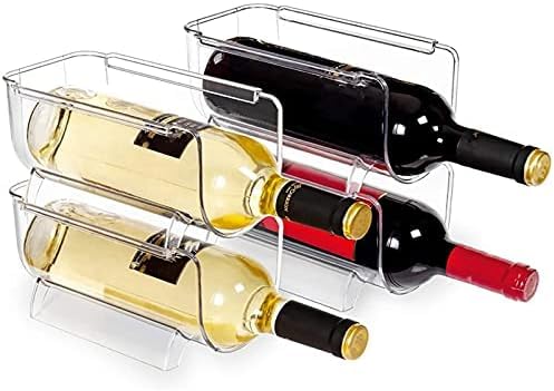 Estante de vino de plástico apilable – Soporte transparente para refrigerador para almacenamiento y organización eficientes de botellas de agua y vino en tu refrigerador
