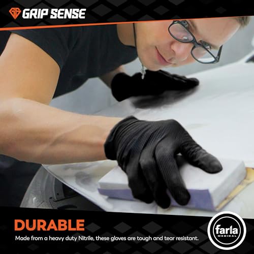 Nitrile Gloves (Pack of 50) - High Density Diamond Grip Orange Gloves - Latex & Powder Free Orange Nitrile Gloves Medium - Mechanic Gloves Extra Thick & Super Strong - Max Dexterity L5